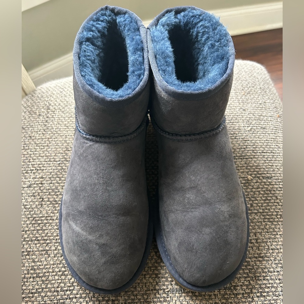 UGG Dark Blue Suede Boots with Brown Accents